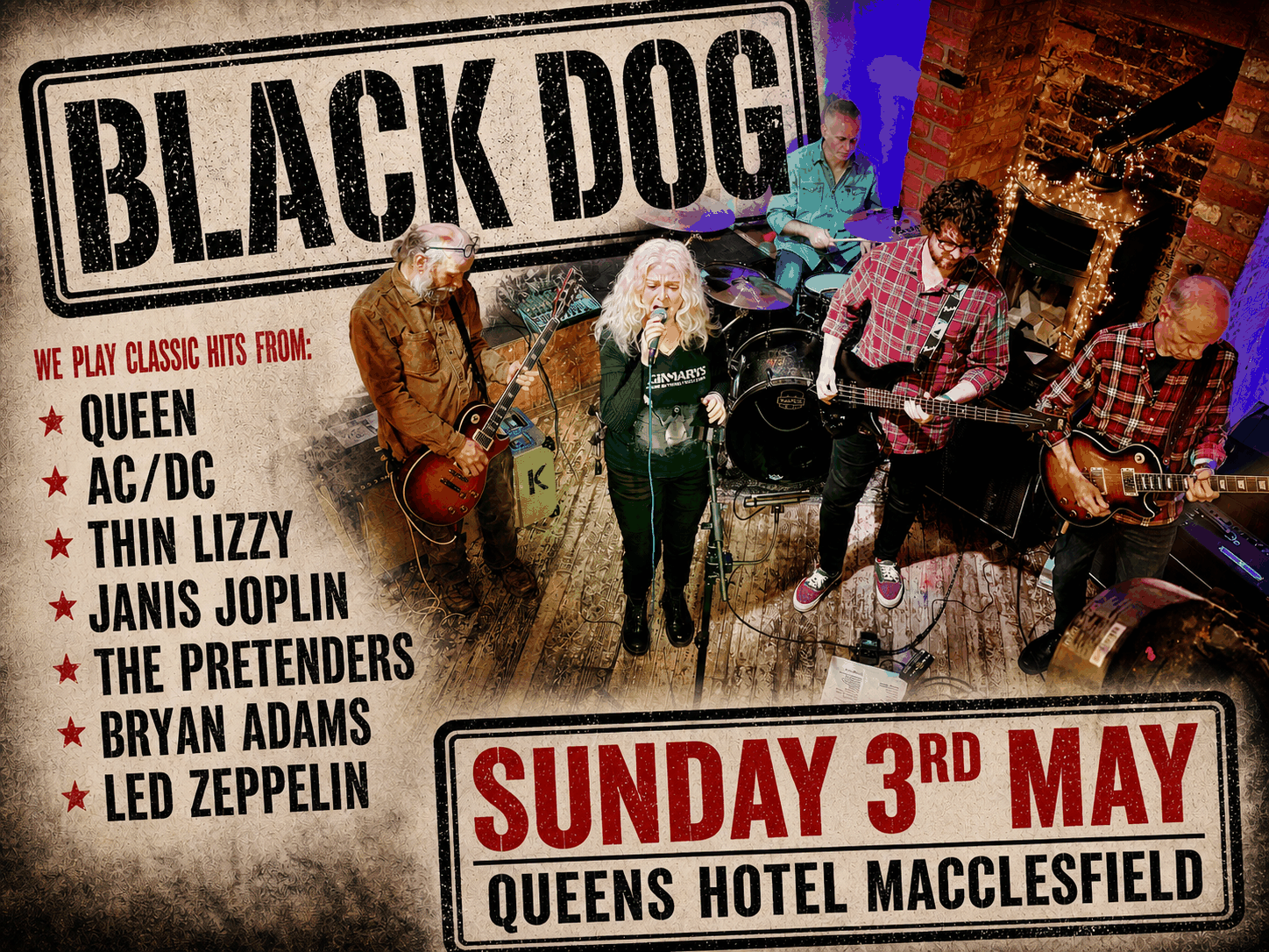 BlackDog live at Queens Hotel Macclesfield poster for May 3